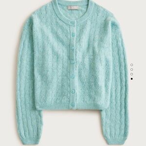 Supersoft Pointelle Bubble-Hem Cardigan - Blue